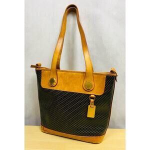 Vintage Dooney & Bourke Bag Vintage Cabrio Perforated Leather Black Tan Tote M